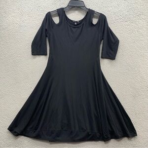 Eileen Fisher Dress Black Cold Shoulder Half 3/4 Sleeve Stretch Lagenlook Size S